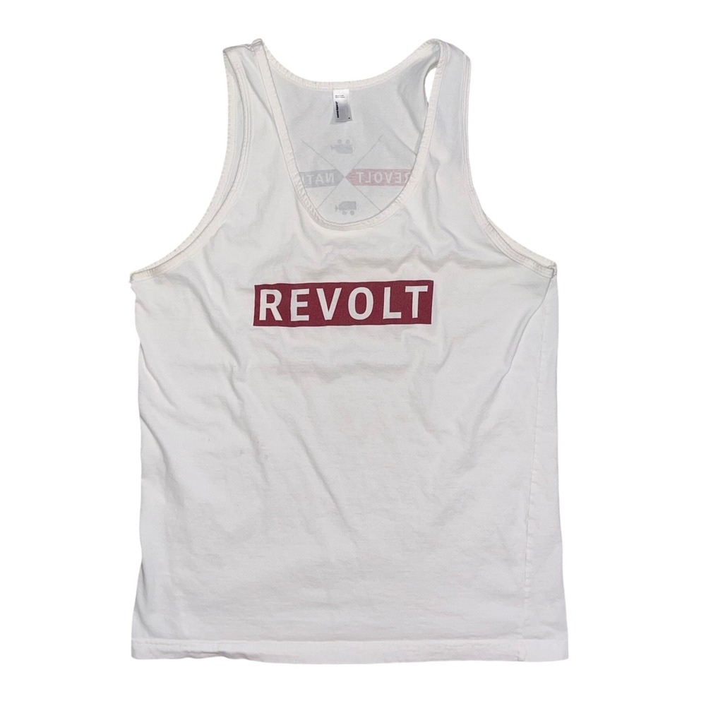 American Apparel Revolt Nation Tank Top Mens Small White Box Logo Sleeveless‎ S